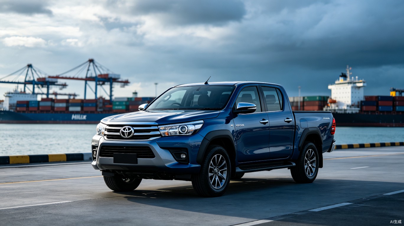 金色晨光中行驶的丰田 Hilux 车队